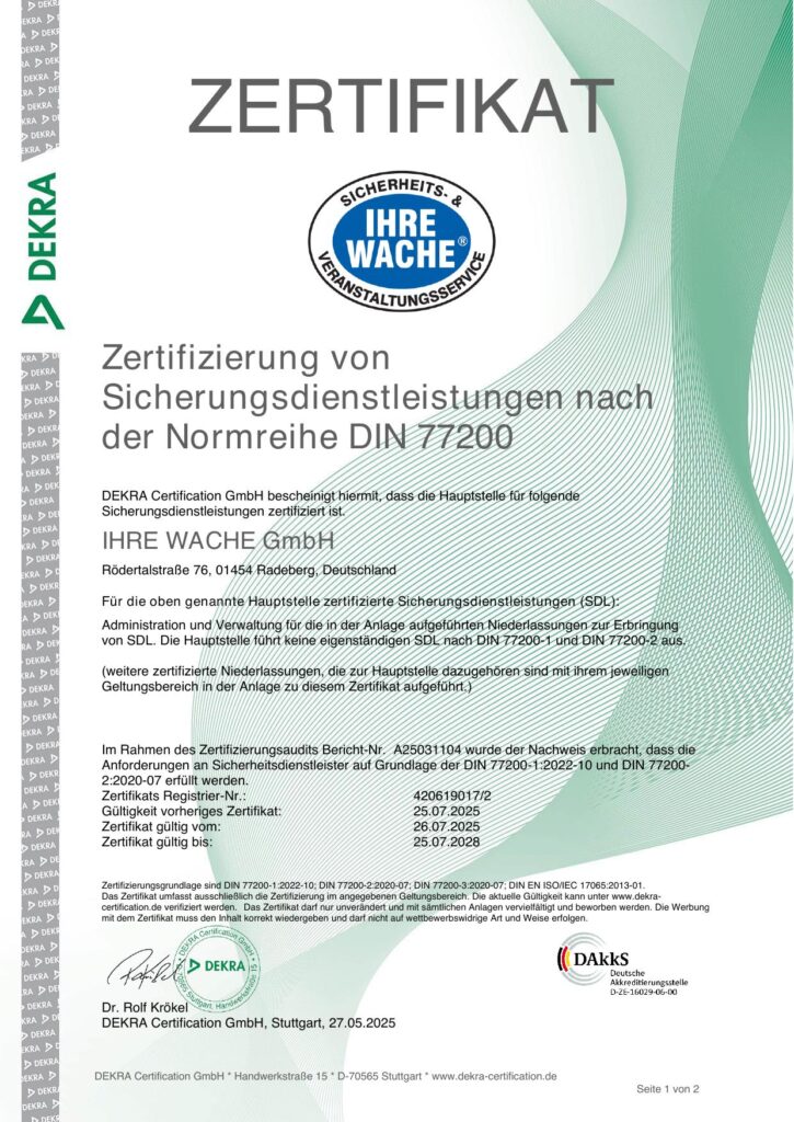 Ihre Wache Zertifikat DIN 77200 2028